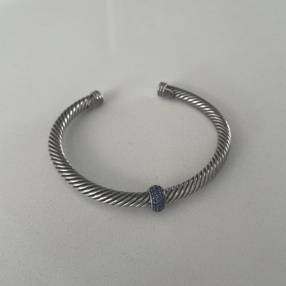 David Yurman Jewelry - RARE - David Yurman Cable Bracelet in Sterling Silver w Blue Gemstones, 7mm
